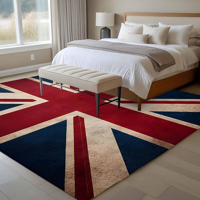 Area Rug 6x9ft, Vintage Union Jack Flag Washable Rugs for Living Room Bedroom, Reerto Flags of The United Kingdom Soft Non-Slip Area Rugs Rectangle Floor Carpet for Dining Room