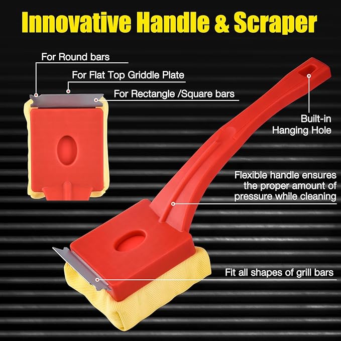 Grill Brush Bristle Free,Steam Cleaning Grill Brush,Pumice BBQ Grill Cleaner,Replaceable Head Barbecue Grill Cleaning Brush,with BBQ Cleaning Pad(1pcs) and Grill Stone Cleaning Block(2pcs)
