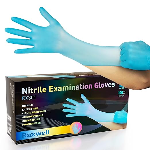 Raxwell Nitrile Gloves Medium - Textured Non-Slip Nitrile Exam Gloves - Food-Grade Disposable Prep & Cooking Protection - Powder-Free Latex-Free Medical & Cleaning Barrier - 100 Count, Medium, Blue