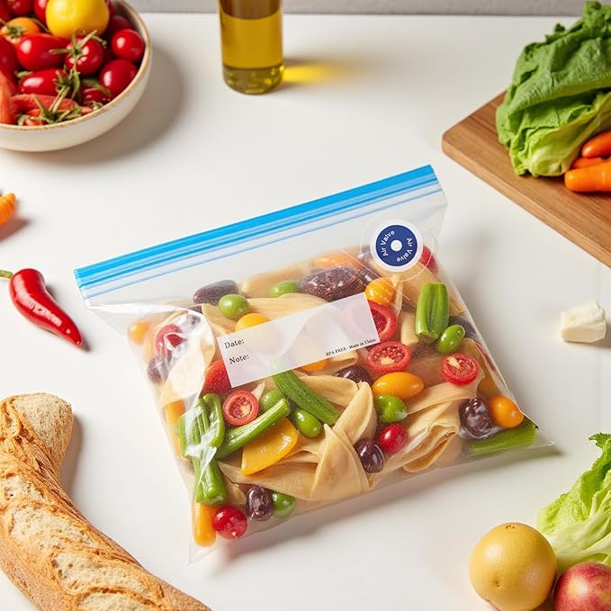 MEGAWISE Reusable Sous Vide Bags 58Pcs BPA-Free, 1.4L Vacuum Sealer Bags for Cooking & Microwave, 50 Zipper Bags, 3 Seal Clips ＆ 5 Cooking Clips, Heat-Resistant & Leakproof (8.5x8.5in)