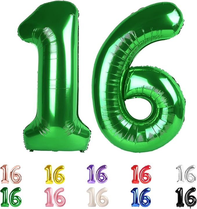 Dark Green Number Balloons 16, 40 In 16th Birthday Decorations for Boys Girls, Happy 61st Birthday Party Decorations Balloons for Engagement, Wedding, Celebration Party, Graduations