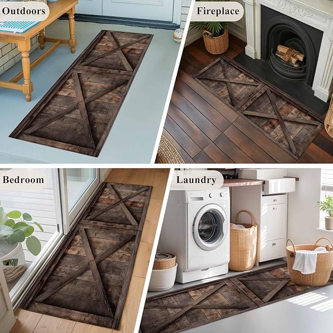 Runner Rug for Bedroom Hallway, Vintage Farmhouse Barn Kitchen Runner Rugs Area Rug 2x6ft, Country Wooden Plank Washable Soft Floor Carpet for Entryway Stair