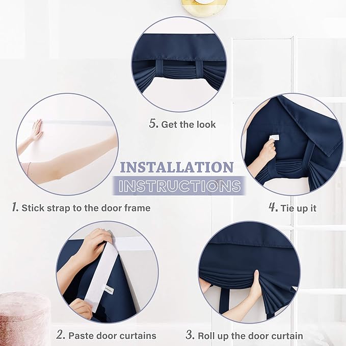 RYB HOME Navy Blue Door Curtains, Blackout Privacy Window Shade Thermal Insulated Roll Up Blinds Small Window Decor for French Patio Glass Door, W26 x L40 inch, 1 Panel