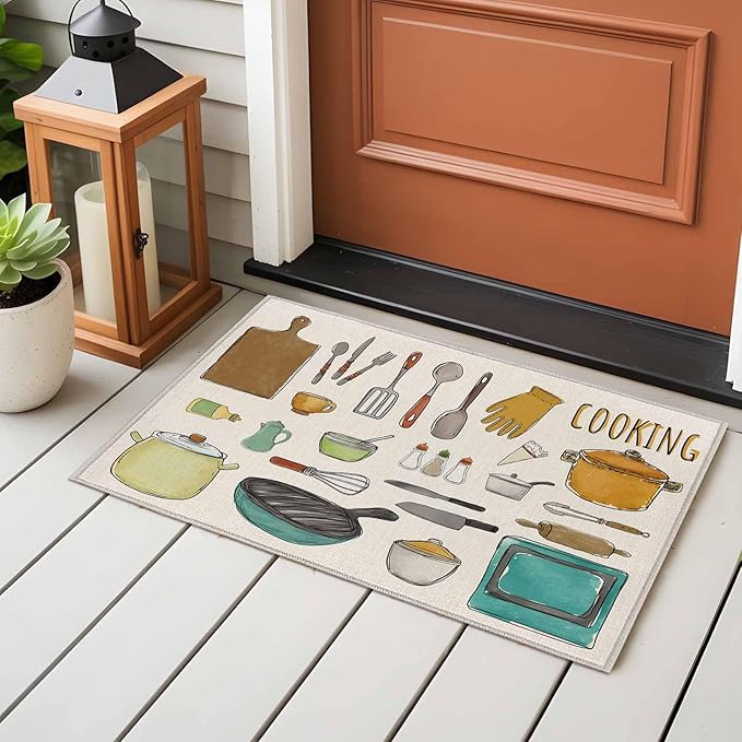 Cooking Kitchenware Kitchen Tool Pattern Rectangle Rugs 2x3ft for Living Room Washable Circle Rug Non-Slip Carpet Soft Mat for Bedroom Dining Room Bathroom Home Holiday Decorations Indoor