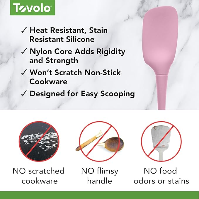 Tovolo Silicone Spatula for Cooking Baking Mixing Scraping Bowls Heavy Duty Dishwasher Safe Large Long Handle BPA Free One Piece Silicone Spatula Kitchen Utensil Heat Resistant, Pink Sorbet