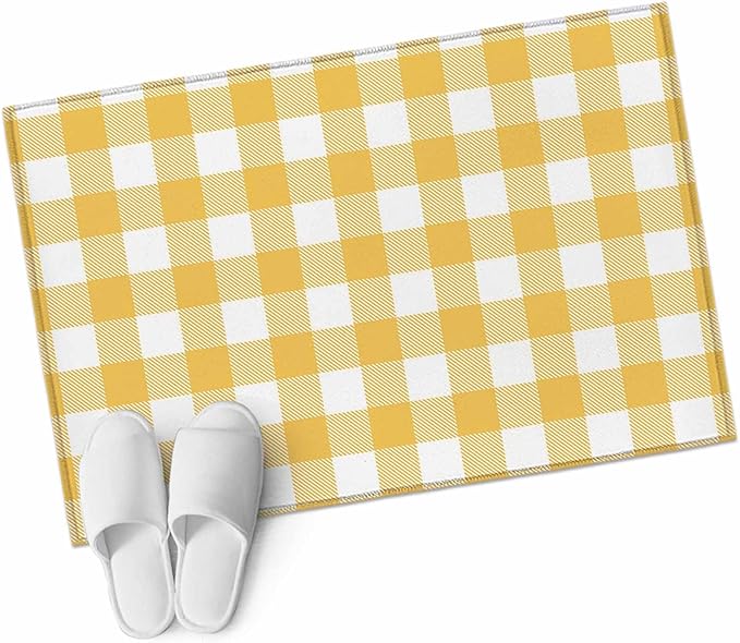 Area Rug 2x3ft, Rustic Country Yellow and White Buffalo Lattice Checked Washable Rugs for Living Room Bedroom, Farm Style Soft Non-Slip Area Rugs Rectangle Floor Carpet for Dining Room