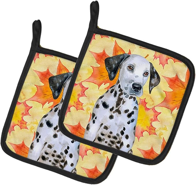 Caroline's Treasures BB9969PTHD Dalmatian Puppy Fall Pair of Pot Holders, Yellow Kitchen Heat Resistant Pot Holders Sets Oven Hot Pads for Cooking Baking BBQ, 7 1/2 x 7 1/2