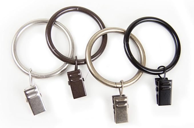 2 inch Curtain Rings w/Clips and Hooks (Set of 10) - Antique Brass