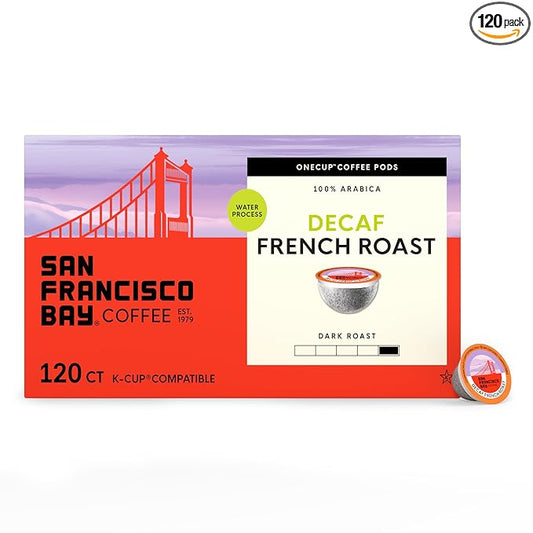 San Francisco Bay Decaf K-Cup Coffee Pods, Decaf French Roast (80 ct), Dark Roast, Commercially Compostable Single-Serve Coffee Pods, Swiss Water Process