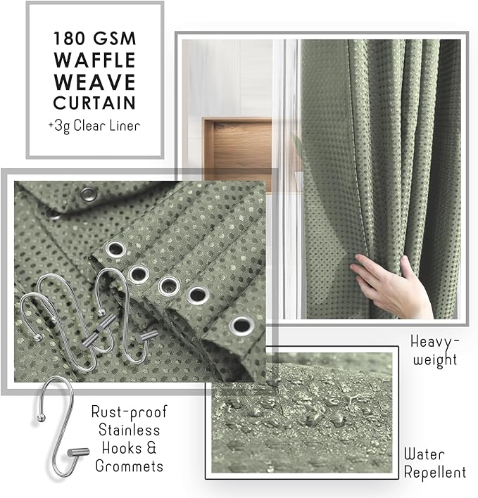 Clara Clark Bathroom Accessories Set - 27PC Bathroom Set with Adhesive Corner Shower Caddy Hanging, Bathroom Sets with Shower Curtain and Rugs, Ombre Sage Green Shower Curtain Set with Trash Can