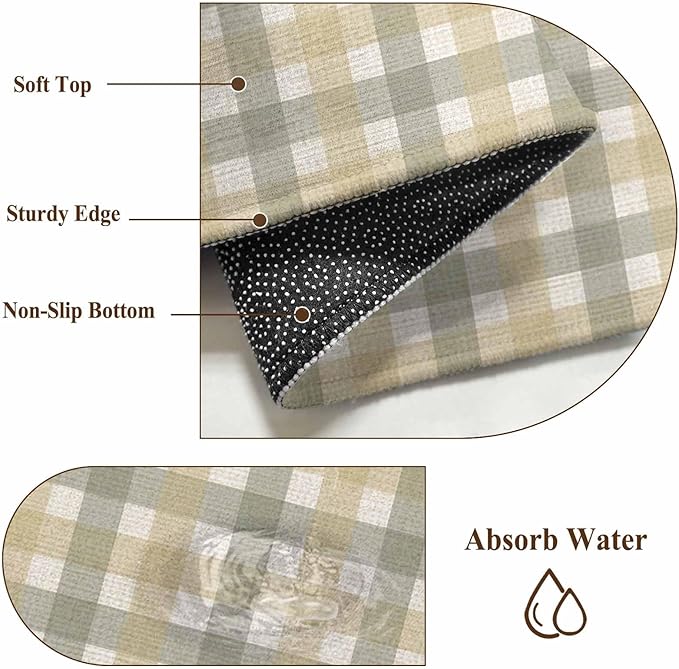 Runner Rug for Bedroom Hallway, Farmhouse Vintage Beige Tan Buffalo Plaid Kitchen Runner Rugs Area Rug 2x6ft, Rustic Linen Washable Soft Floor Carpet for Entryway Stair