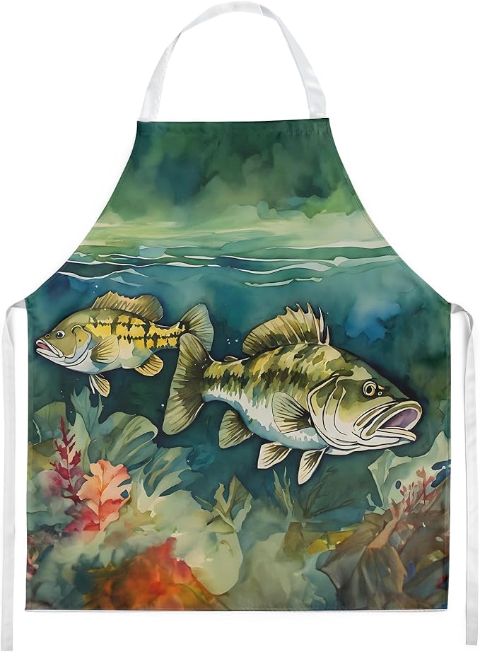 Caroline's Treasures Smallmouth Bass Apron Cooking Kitchen Server Baking Crafts Gardening for Adult Women Men, Unisex, Large, Multicolor