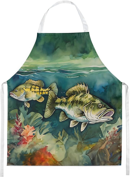 Caroline's Treasures Smallmouth Bass Apron Cooking Kitchen Server Baking Crafts Gardening for Adult Women Men, Unisex, Large, Multicolor