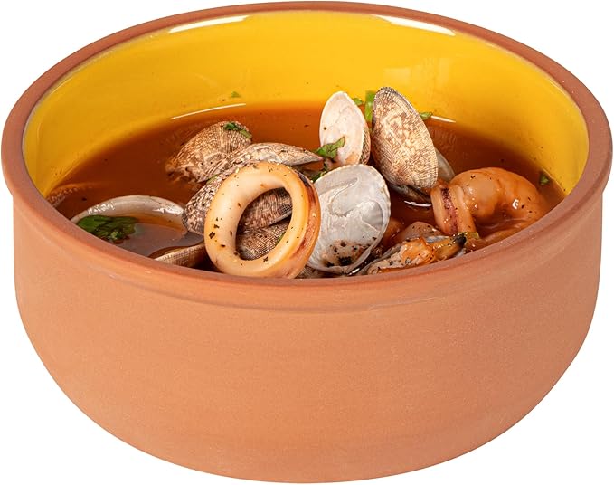Restaurantware-Terra Tek 27.2 Ounce Terracotta Cazuelas, 2 Yellow Glazed Clay Pots For Cooking - Oven-Ready, Microwavable, Terracotta Serving Pots, Dishwashable, For Cooking And Serving