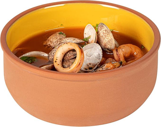 Restaurantware-Terra Tek 27.2 Ounce Terracotta Cazuelas, 2 Yellow Glazed Clay Pots For Cooking - Oven-Ready, Microwavable, Terracotta Serving Pots, Dishwashable, For Cooking And Serving