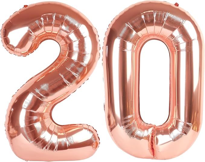 20 Number Balloon, Rose Gold Big Number Balloons for Women Men, 40 Inch Digital Balloon for Happy Birthday Decoration Supplies, Anniversaries, 2026 New Years Eve Party