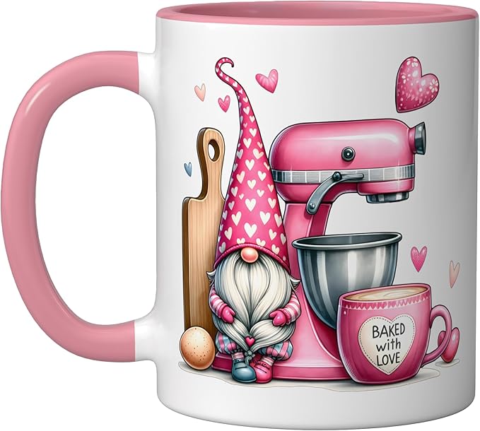 Baker Cute Baking Pastry Chef Bake Love Bakery Owner Ceramic Mug, Pink/White