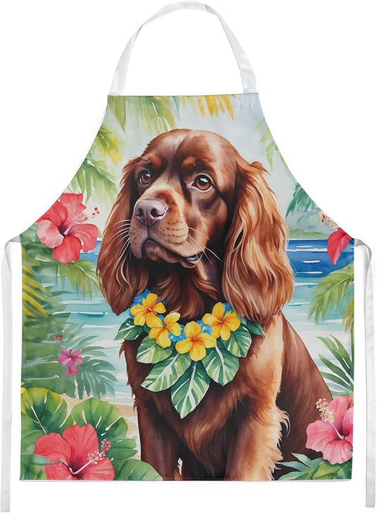 Caroline's Treasures Sussex Spaniel Luau Apron Cooking Kitchen Server Baking Crafts Gardening for Adult Women Men, Unisex, Large, Multicolor