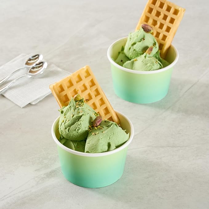 Restaurantware Ice Cream Cups 200 Pack of 8 oz Leak-Resistant Disposable Dessert Bowl Frozen Yogurt Cup Round Paper Container For Cold And Hot Desserts