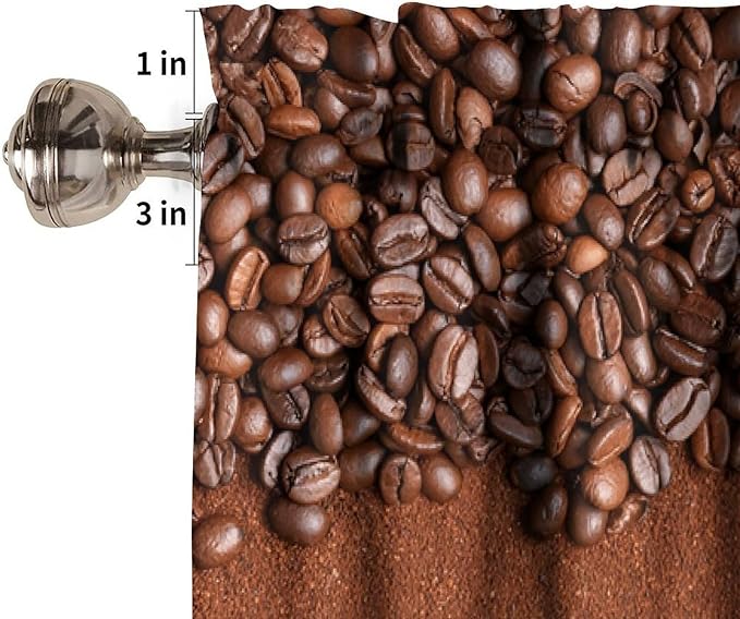 Coffee Kitchen Valance, Brown Coffee Beans Farmhouse Rustic Short Window Curtains for Cafe Kitchen Dining Room Resturant Bedroom Living Room, 54x18Inch
