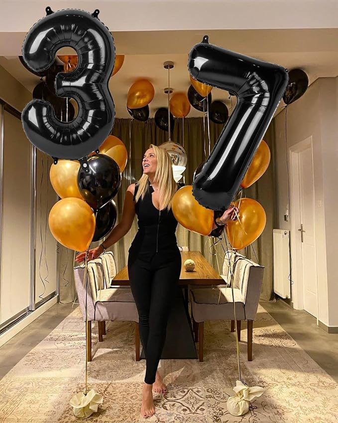2 Numbers Balloon 40 Inch Black Two Balloon Number Birthday Decor, 2nd 12 21st Party Celebration Decorations Graduations Wedding Baby Shower