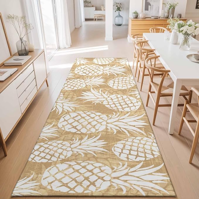 Runner Rug for Bedroom Hallway, Summer Fruit Pineapple Kitchen Runner Rugs Area Rug 2x6ft, Rustic Vintage Tropical Leaves Washable Soft Floor Carpet for Entryway Stair