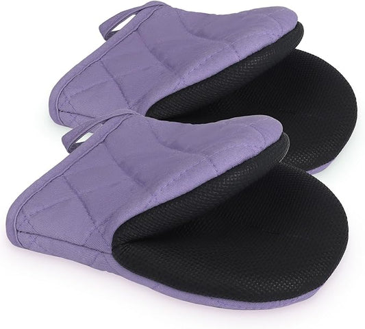 Short Oven Mitts, Heat Resistant 500°F, Silicone Grip Kitchen Gloves, Non-Slip for Baking, Grilling, BBQ, Machine Washable with Hanging Loop, 2-Pack Set, Taro Purple