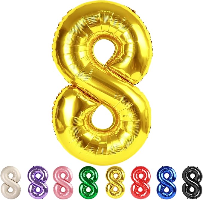 Number 8 Balloons Gold Party Decorations for Girl Boys, 40 In Big Balloons for Engagement, Wedding, Celebration Party, Graduations, Photo Shoot