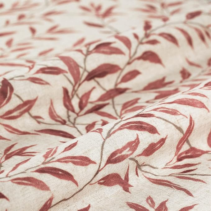 VOGOL Natural Window Curtains, Home Decor Light Filtering Rod Pocket Panels & Drapes, Red Country Rustic Leaves Printed Pattern for Bedroom Living Room, 42 x 45, 2 Pieces