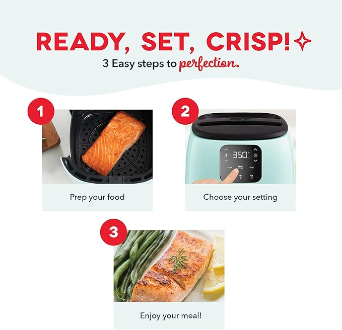 Dash Tasti-Crisp™ Digital Air Fryer – 2.6 Quart Small Compact Mini Air Fryer for French Fries, Nuggets & More, 1-2 People, Auto Shut Off, Adjustable Temp, Dishwasher Safe Parts - Grey