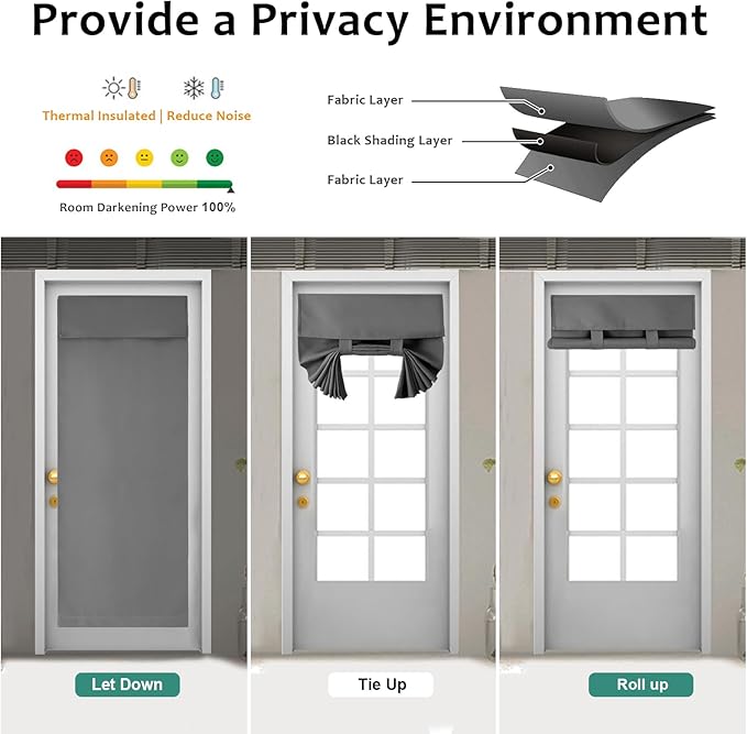 WdFour French Door Curtain - Blackout Thermal Insulated Door & Window Cover for Front/Side Doors - Noise Reducing & Energy Saving - Dark Gray, 34x70 Inches, 1 Panel