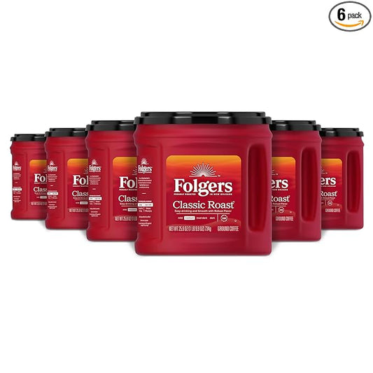 Folgers Classic Roast Ground Coffee, Medium Roast, 25.9 Oz. Canister (Pack of 6)