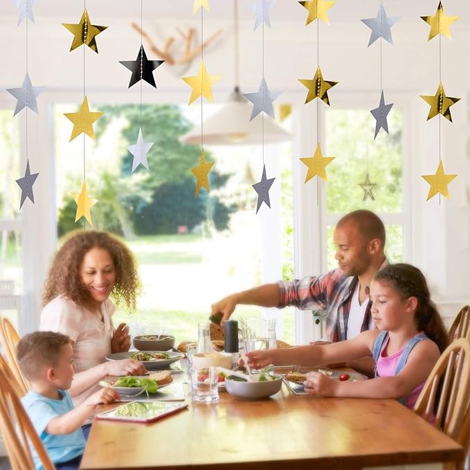 Patelai 78 Feet Glitter Star Garland Banner 2026 Party Decoration Double Side Star Hanging String Streamer Paper Twinkle for Graduation Wedding Birthday (Gold and Silver)
