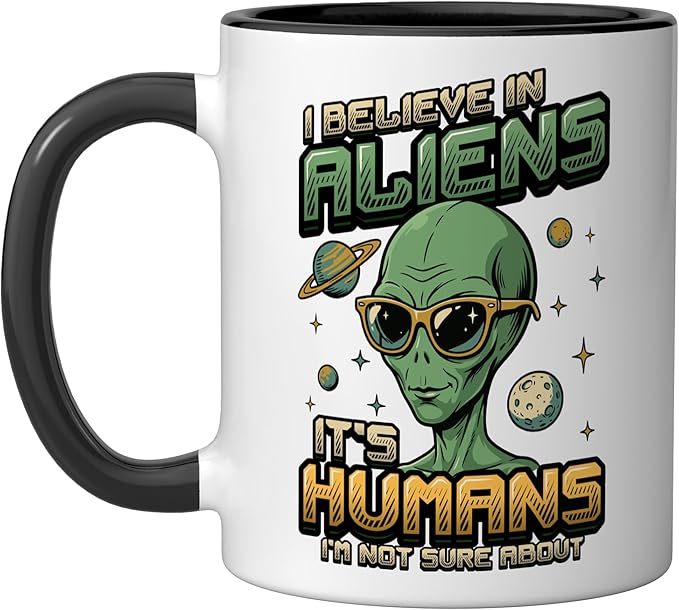 Alien Believer UFO Extraterrestrial Space Lover Ceramic Mug, Black/White