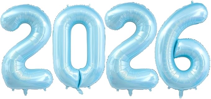 Pastel Blue 2026 Balloons, 40 Inch 2026 Number Balloon Foil New Year Balloon Numbers for New Years Eve Party Graduation Party Decoration