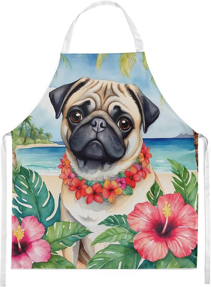Caroline's Treasures Pug Luau Apron Cooking Kitchen Server Baking Crafts Gardening for Adult Women Men, Unisex, Large, Multicolor