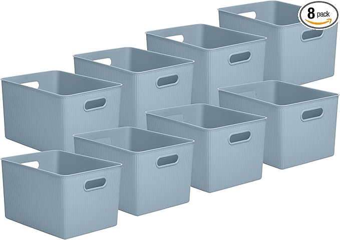 Superio Decorative Plastic Basket Open Home Storage Bins Organizer Baskets, X-Large Blue (8 Pack) Container Boxes for Organizing Closet Storage Bins for Shelves Drawer Shelf 22 Liter/23 Quart