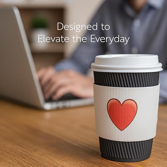 Restaurantware SLEEVES ONLY: Restpresso 5.1 x 2.8 Inch Coffee Cup Sleeves, 50 Corrugated Hot Cup Sleeves - Heart Emoji, Heat-Tolerant, White Paper Disposable Coffee Sleeves, Secure Grip