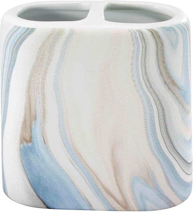 Avanti Linens - Toothbrush Holder, Resin Countertop Accessories, Guest Bathroom Essentials (Waves Collection, Blue)