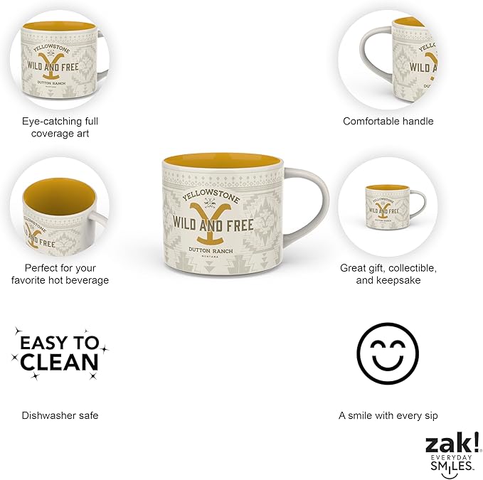 Zak Designs Yellowstone Ceramic Coffee Mug for Hot Drinks at Home, Collectible Keepsake (15 oz, Dutton Ranch)