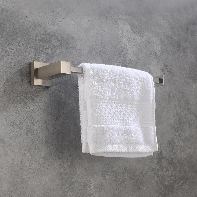 KIBI Cube 10 Inch Hand Towel Bar in Brushed Nickel | Solid Brass, Wall Mounted, Rust-Resistant Finish Bathroom Towel Holder for Bathroom, Kitchen, Washroom | Modern & Durable Design (KBA1503BN)