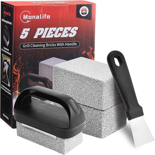 5 PCS Grill Cleaning Kit Tool for Blackstone Accessories,Grill Stone Cleaning Bricks Brush,Griddle Scraper,Pumice Flat Top Griddle Cleaning Stone for Removing Stains