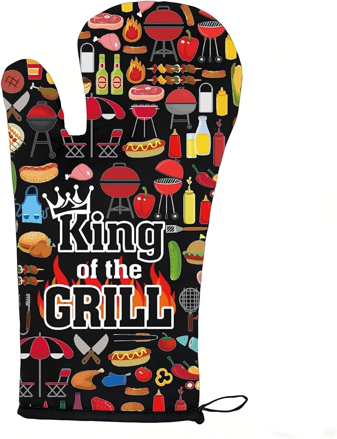 LEVLO Funny BBQ Grill Oven Mitts Grilling Master BBQ Gifts King of The Grill Baking Gloves BBQ Grill Lover Gift (King Grill)