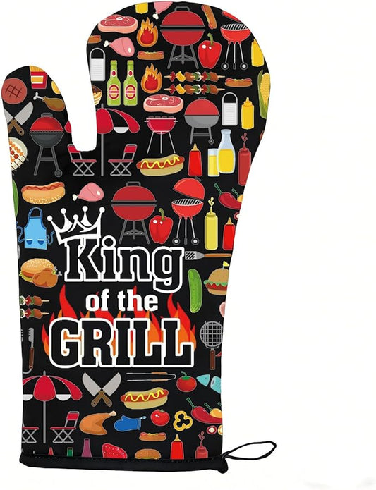 LEVLO Funny BBQ Grill Oven Mitts Grilling Master BBQ Gifts King of The Grill Baking Gloves BBQ Grill Lover Gift (King Grill)