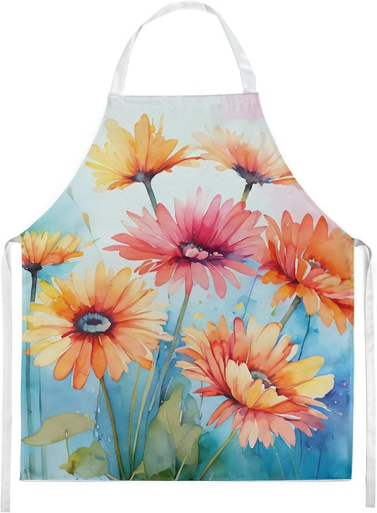 Caroline's Treasures Gerbera Daisies in Watercolor Apron Cooking Kitchen Server Baking Crafts Gardening for Adult Women Men, Unisex, Large, Multicolor