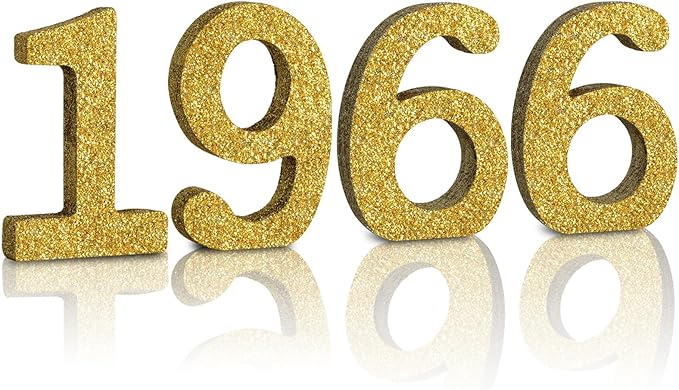 TONIFUL 4 Inch 1966 Gold Glitter Table Centerpiece Sign 1966 Number Block for 60th Birthday Decoration,Sixty Years Old Birthday Table Decoration,Class of 1966 Reunion Decorations or Anniversary