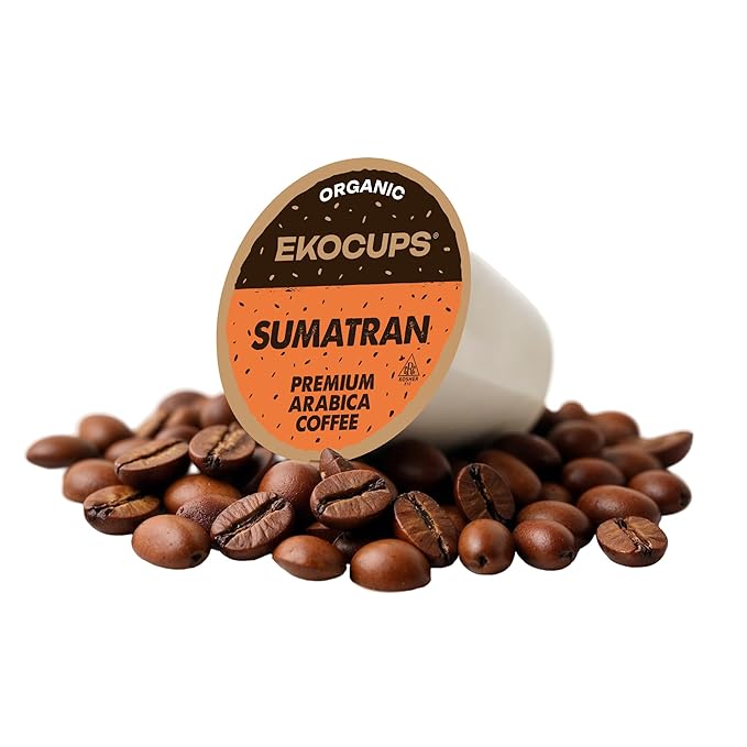 EKOCUPS Organic Sumatra Coffee Pods, Extra 30% More Coffee Per Cup, Fair Trade Dark Roast, Sumatran Reserve Blend for Keurig K Cup Machines, Recyclable Pods, 40 Count