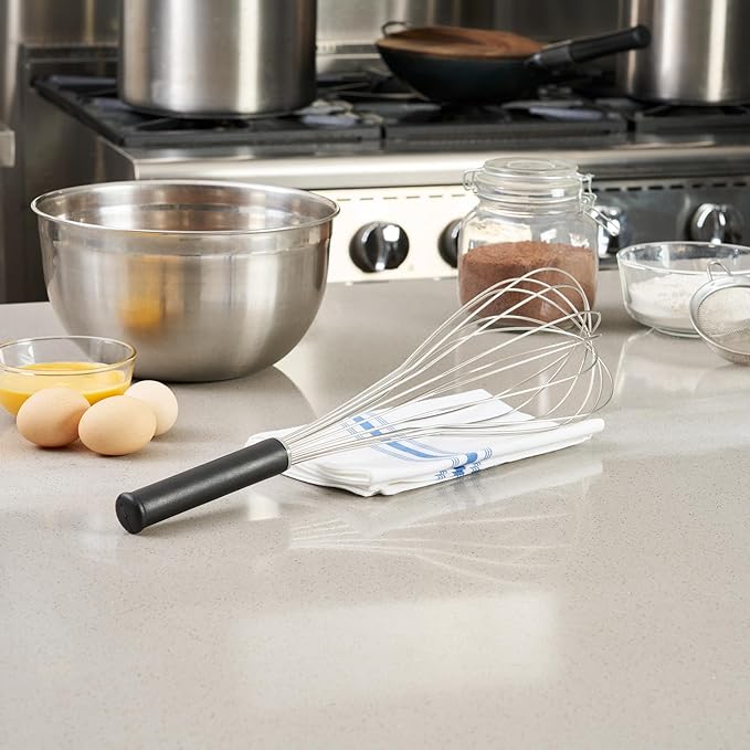 Restaurantware Met Lux 18 x 5 Inch Baking Whisk 1 Piano Whisk With Ergonomic Handle - Dishwashable Won't Corrode Stainless Steel Whisk For Whipping Baking Or Cooking