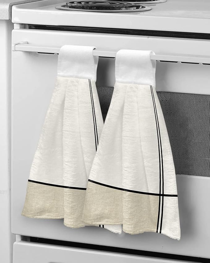 Alandar Home Kitchen Tie Towel Set of 1, Abstract Modern Minimalist Art Absorbent Soft Hand Towels for Bathroom Hanging Towels, Lines Color Burlap Splicing Fast Drying Cleaning Cloth with Loop