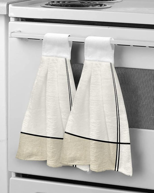 Alandar Home Kitchen Tie Towel Set of 2, Abstract Modern Minimalist Art Absorbent Soft Hand Towels for Bathroom Hanging Towels, Lines Color Burlap Splicing Fast Drying Cleaning Cloth with Loop